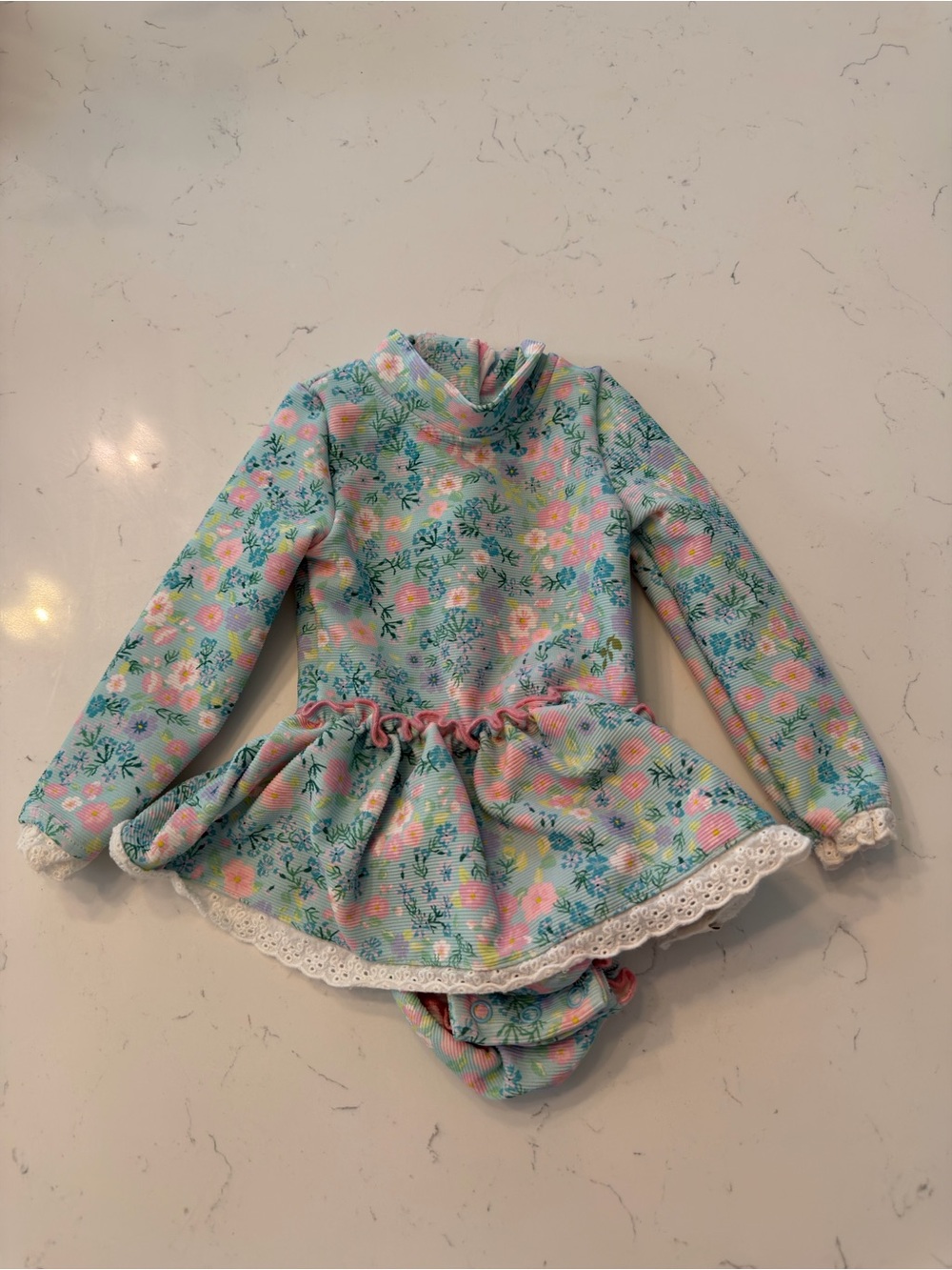 Love + Grow: Floral Long Sleeve Rash Guard with Lace Trim: Size 12 Months